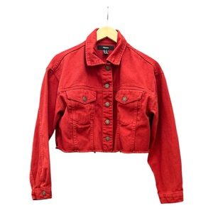 Forever 21 Orange Rust Women's Medium Cropped Raw Hem Denim  Fall‎ Jacket
